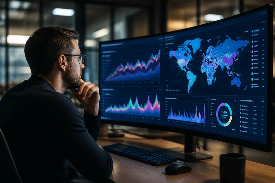 Media monitoring illustrated in the bold magenta and black Crush Media style